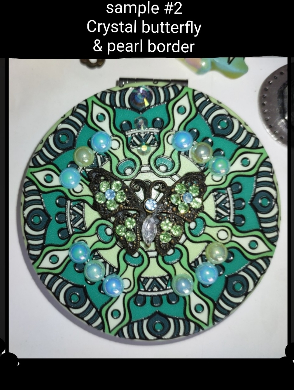 Green & Turquoise Mandala Magnifying Compact Mirror Embellished Choice